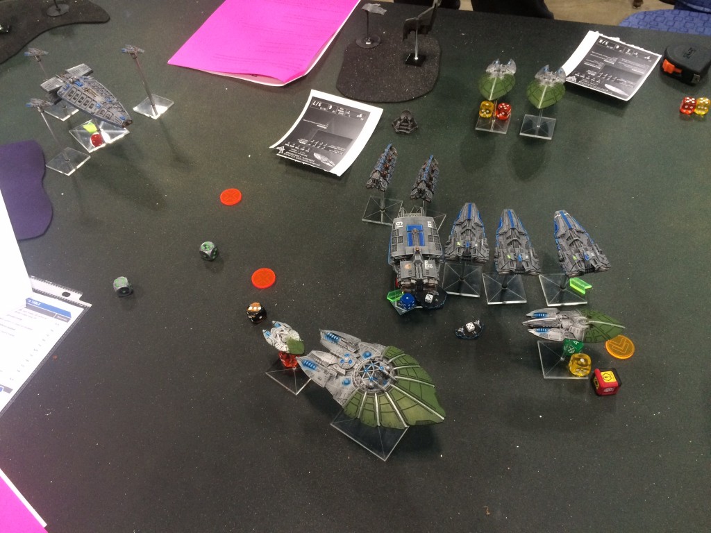 Will's Directorate battleship attempts to swing into the rear arc of my carrier.