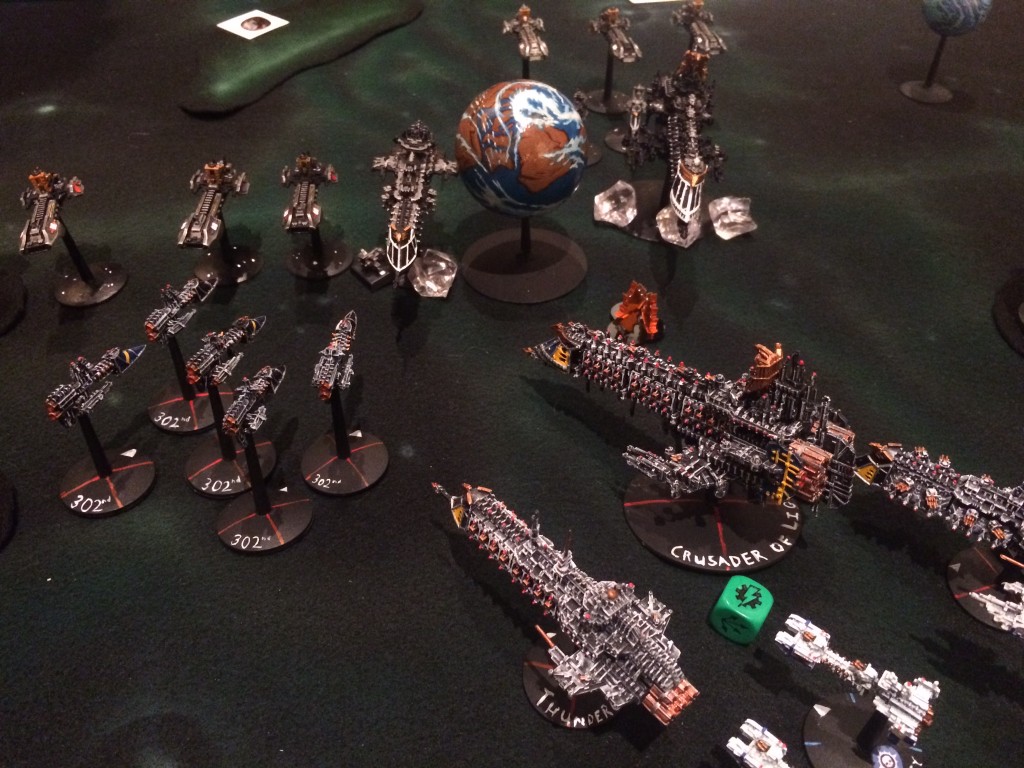 My fleet prepares to engage the Grey Nights, already down a Cruiser.
